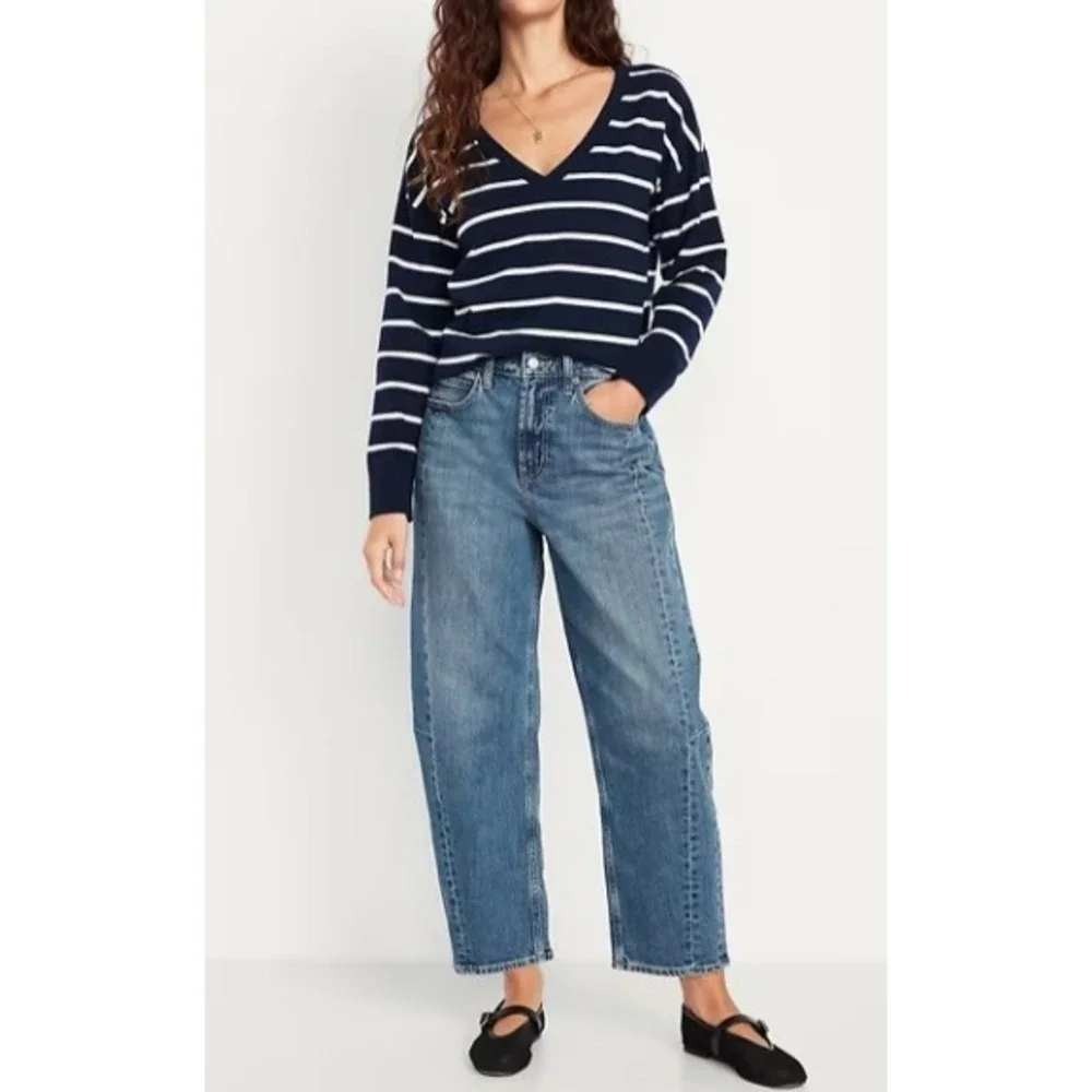 Old Navy Womens High Rise Barrel Leg Ankle Jeans‎ Blue Medium Wash Size 14 NEW